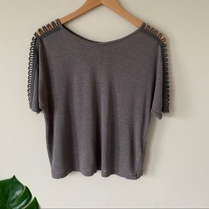 Zara Cutout Split Sleeve Blouse Short Sleeve Top Gray Size Small